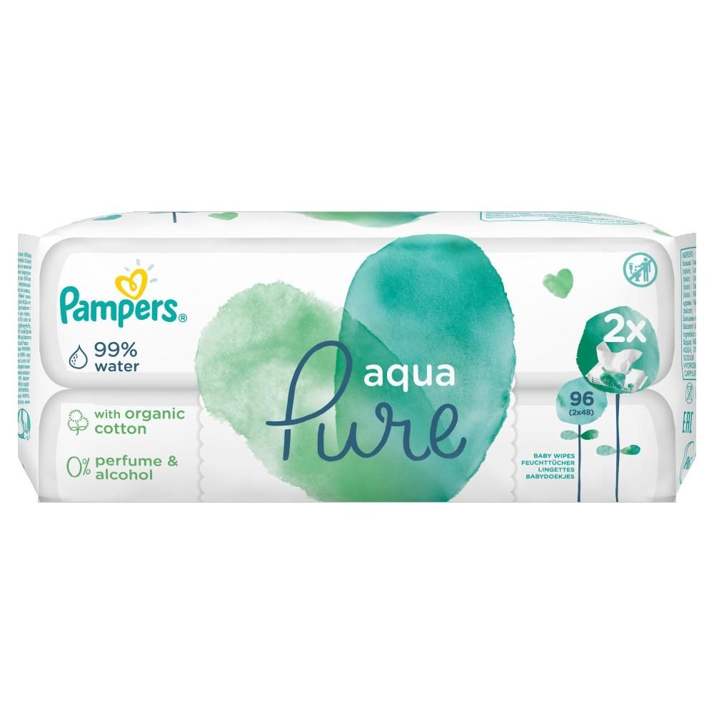 Pampers Aqua Pure Chusteczki nawilżane dla niemowląt 2 opakowania = 96 chusteczek nawilżanych