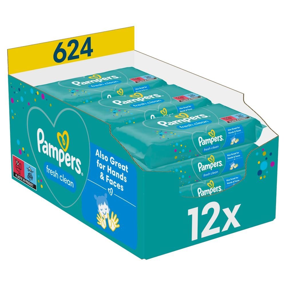 Pampers Fresh Clean Chusteczki nawilżane dla dzieci, 1 opakowania = 624 chusteczek