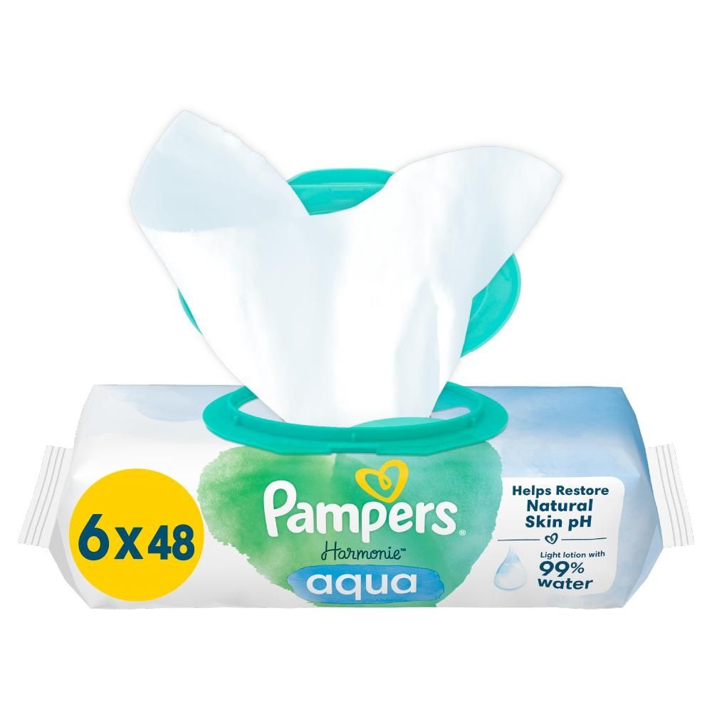 Pampers Harmonie Aqua Chusteczki nawilżane, 6 opakowań = 288 szt