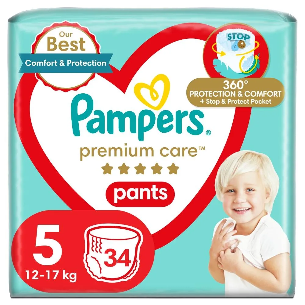 Pampers Premium Care Pieluchomajtki, rozmiar 5, 34 sztuk, 9kg-17kg