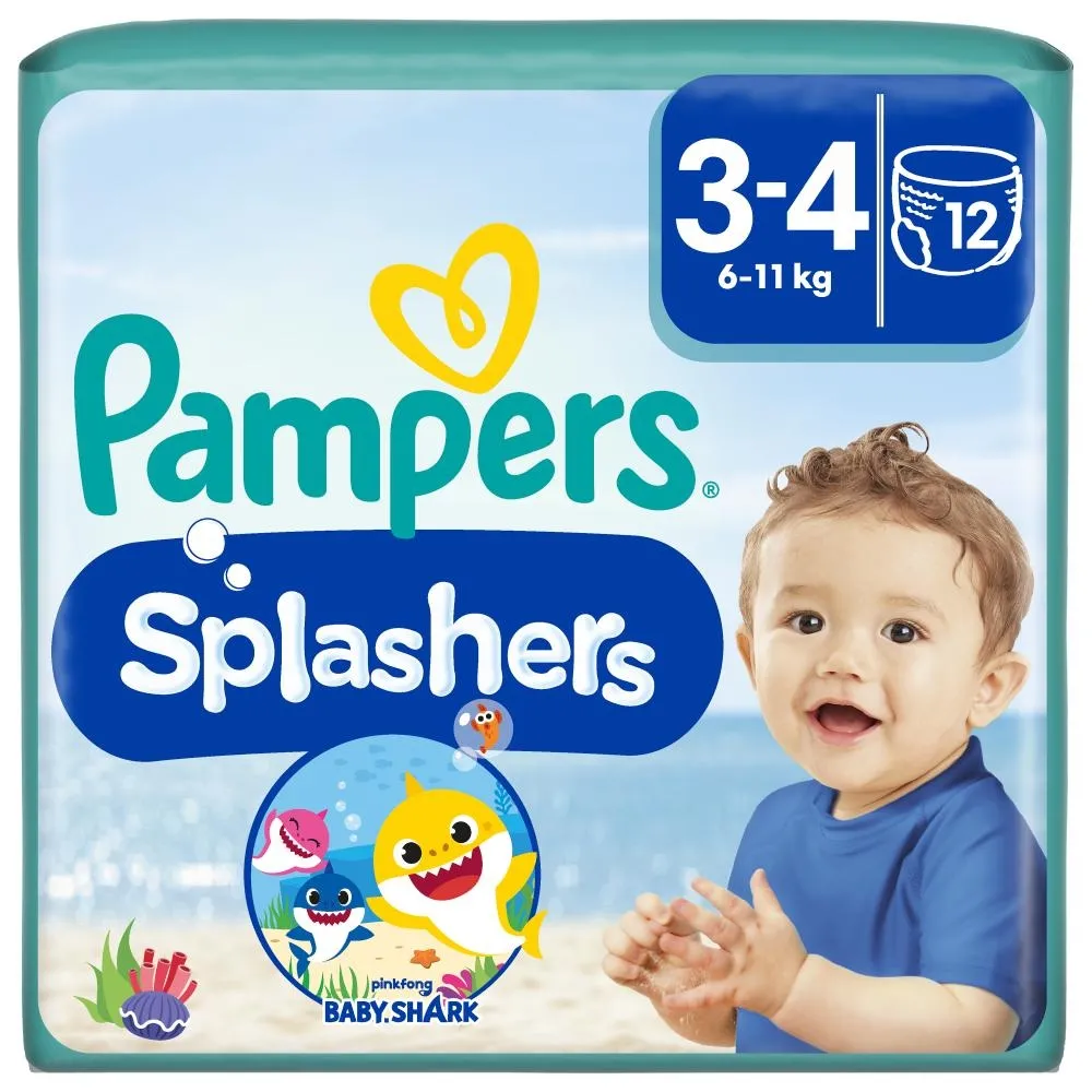 Pampers Splashers Baby Shark, 3, 12 Jednorazowe pieluchomajtki do pływania 6kg - 11kg