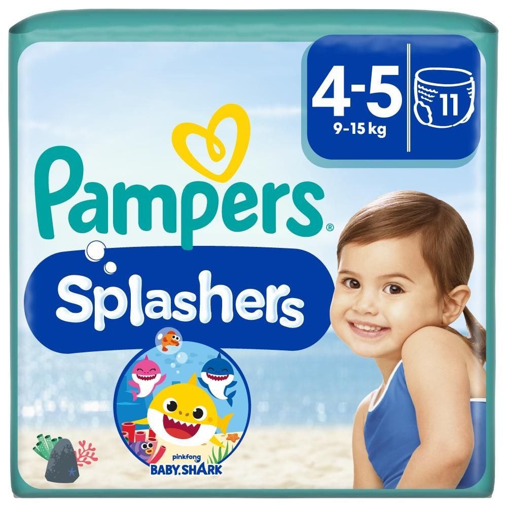 Pampers Splashers Baby Shark Pieluchomajtki do pływania, rozmiar 4, 9-15kg, 11szt