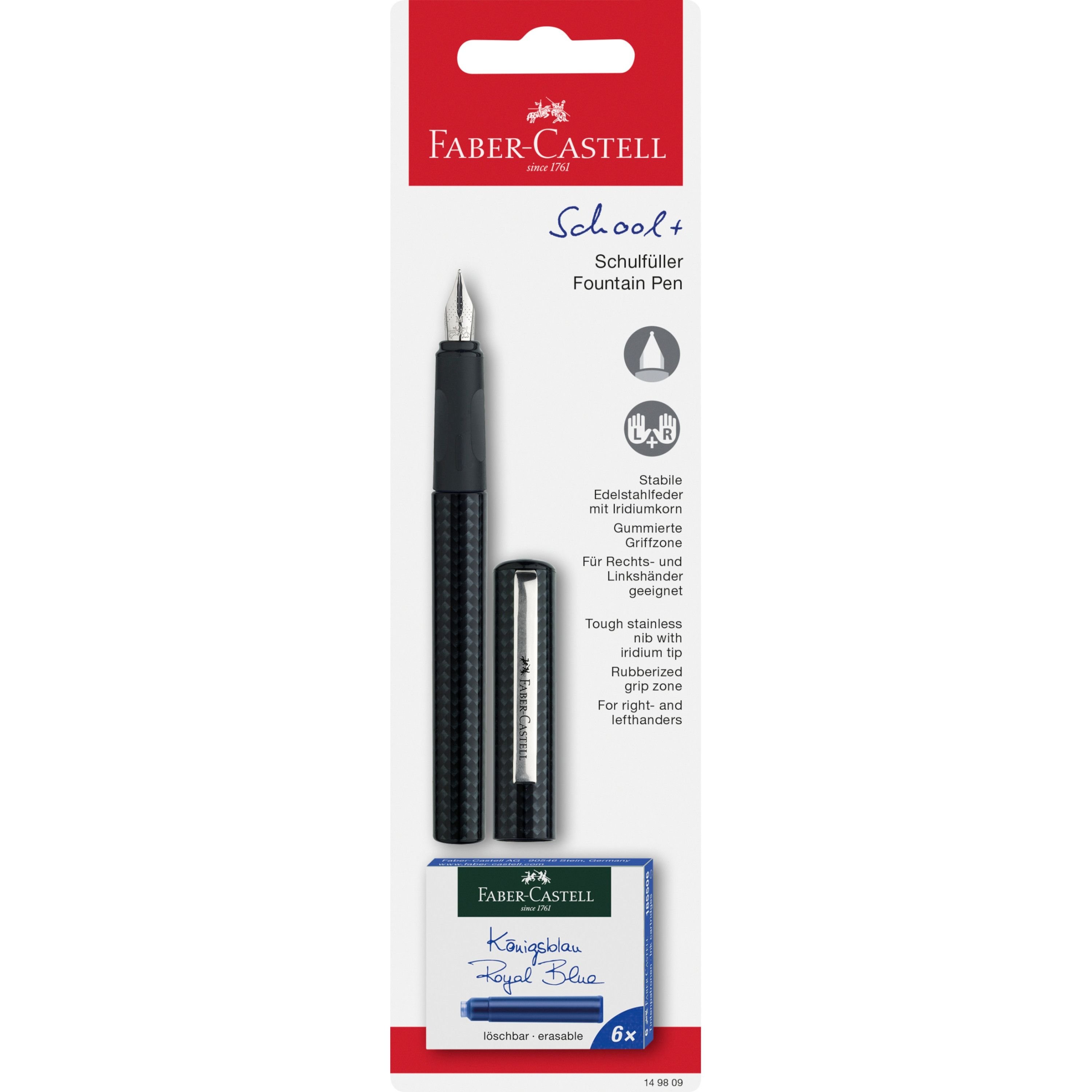 Pióro wieczne szkolne Carbon Look + 6 naboi  Faber-Castell