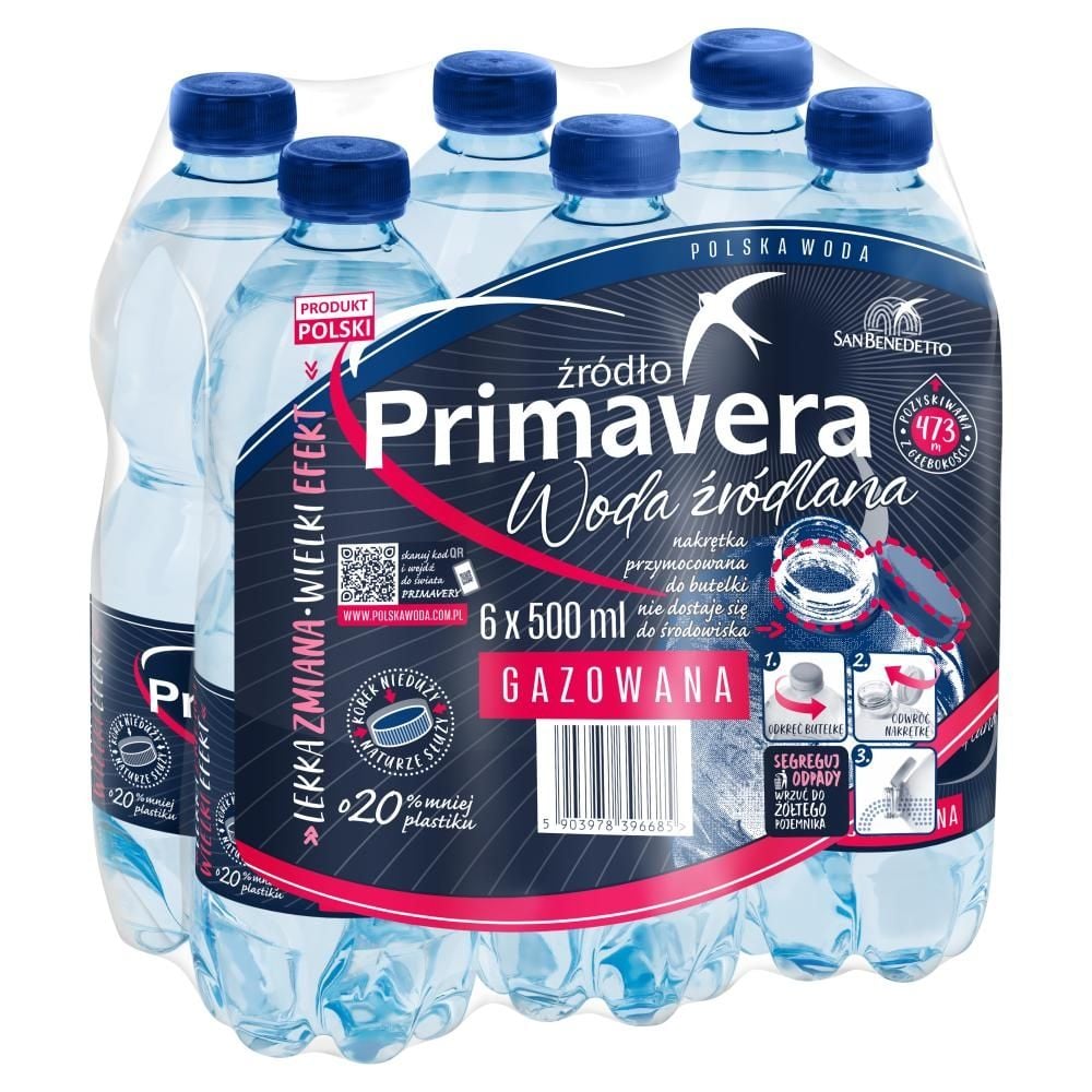 Primavera Woda źródlana gazowana 6 x 500 ml