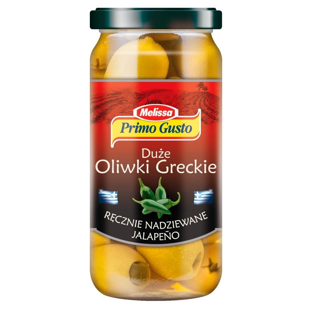 Primo Gusto Melissa Duże oliwki greckie ręcznie nadziewane jalapeño 240 g