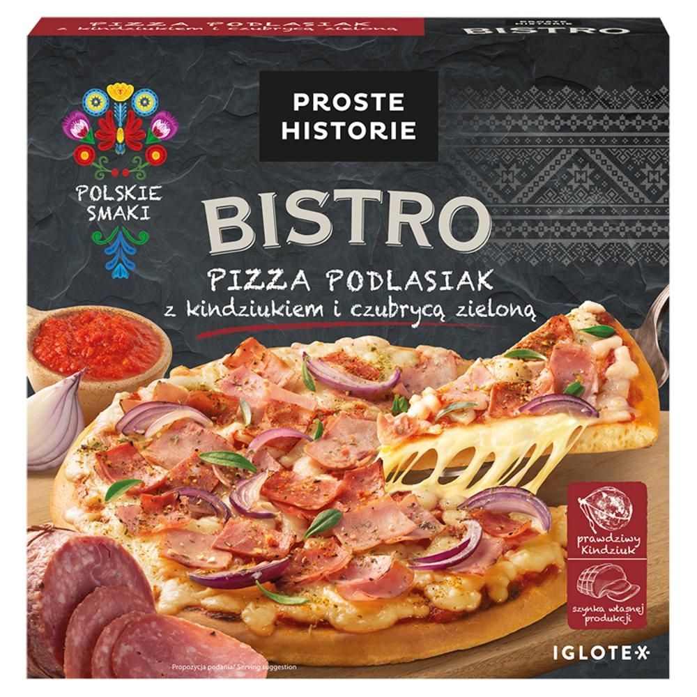 Proste Historie Bistro Pizza podlasiak z kindziukiem i czubrycą zieloną 395 g