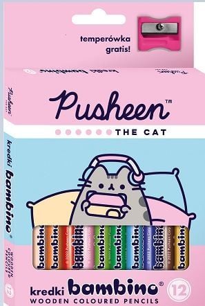 Pusheen the Cat Kredki w oprawie drewnianej z nadrukiem 12 kolorów z temperówką