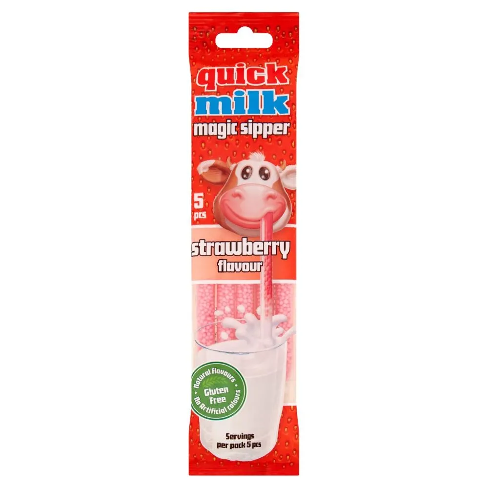 Quick Milk Magic Sipper Słomki smakowe do mleka o smaku truskawkowym 30 g (5 x 6 g)