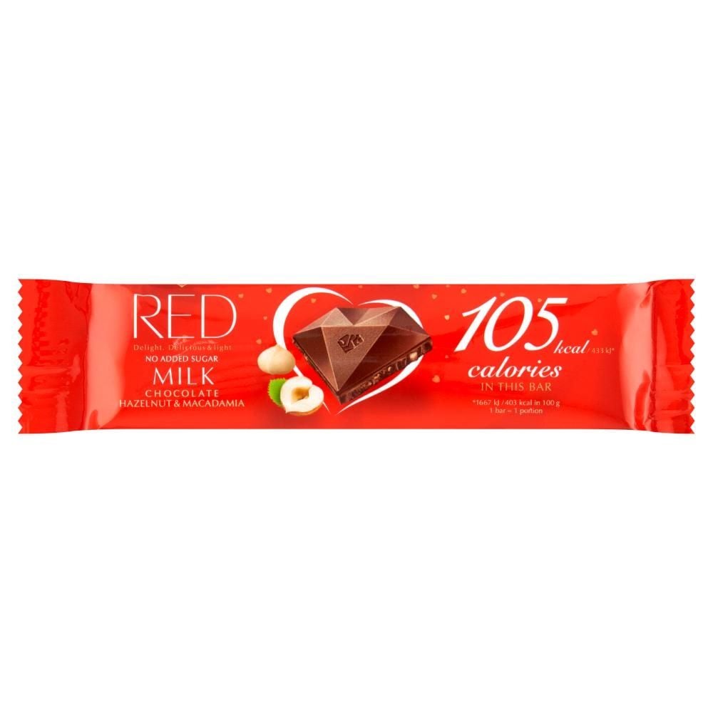 Red Delight Czekolada mleczna z orzechami laskowymi i orzechami makadamia 26 g