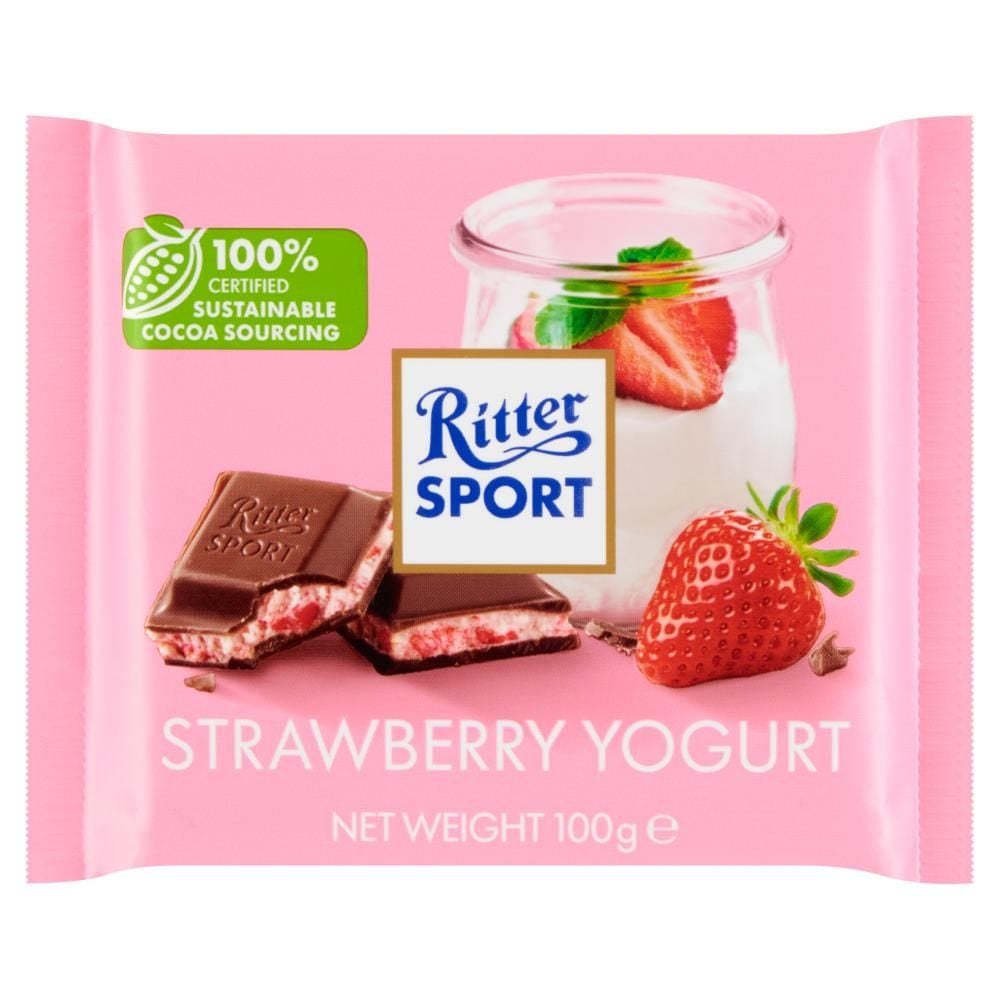 Ritter Sport Czekolada mleczna nadziewana kremem z jogurtu z truskawkami 100 g