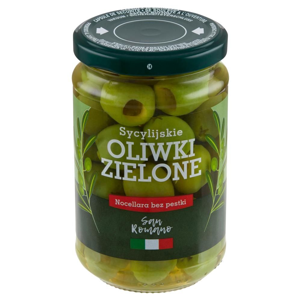 San Romano Sycylijskie oliwki zielone Nocellara bez pestki 300 g