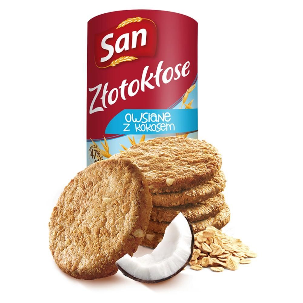 San Złotokłose Ciastka owsiane z kokosem 215 g