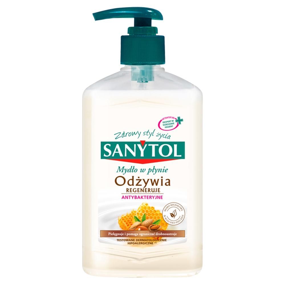 Sanytol Odżywcze antybakteryjne mydło w płynie o zapachu mleczka migdałowego i pszczelego 250 ml