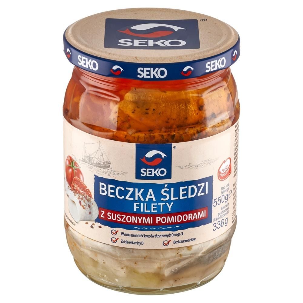 SEKO Beczka śledzi Filety z suszonymi pomidorami 550 g