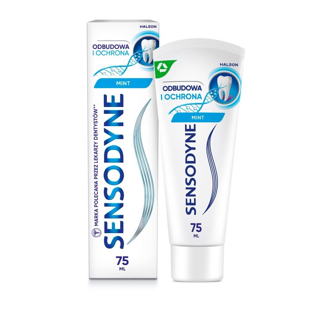 Sensodyne Mint Wyrób medyczny pasta do zębów z fluorkiem odbudowa i ochrona 75 ml