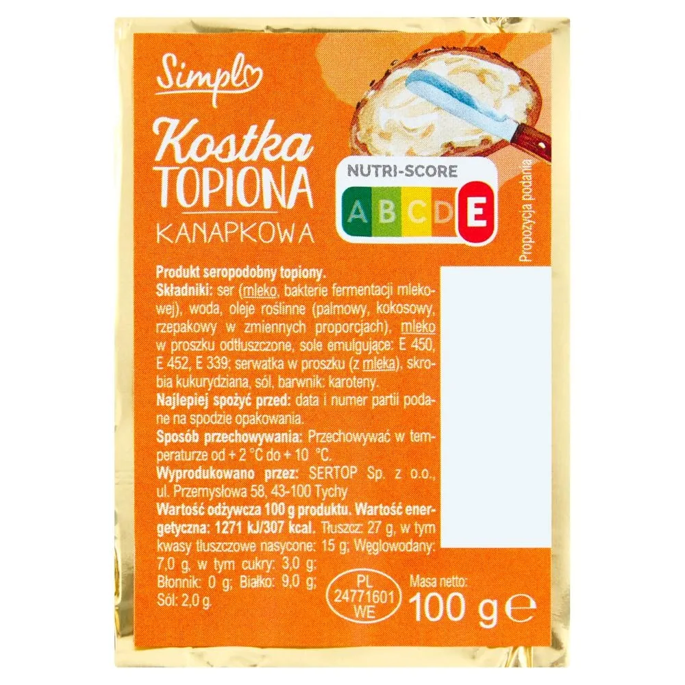 Simpl Produkt seropodobny kostka topiona kanapkowa 100 g