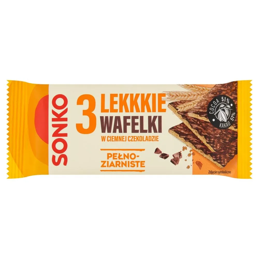 Sonko Lekkie wafelki pełnoziarniste w ciemnej czekoladzie 36 g (3 sztuki)