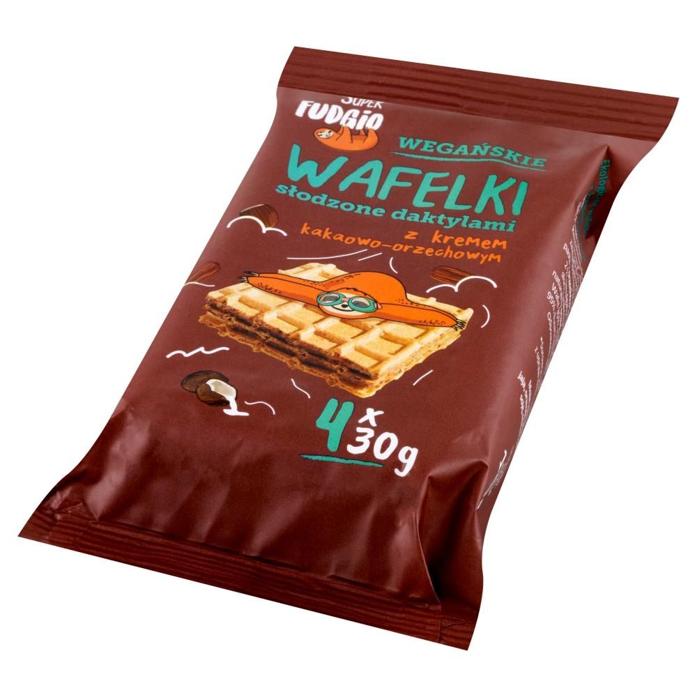 Super Fudgio Wegańskie wafelki słodzone daktylami z kremem kakaowo-orzechowym 120 g (4 x 30 g)