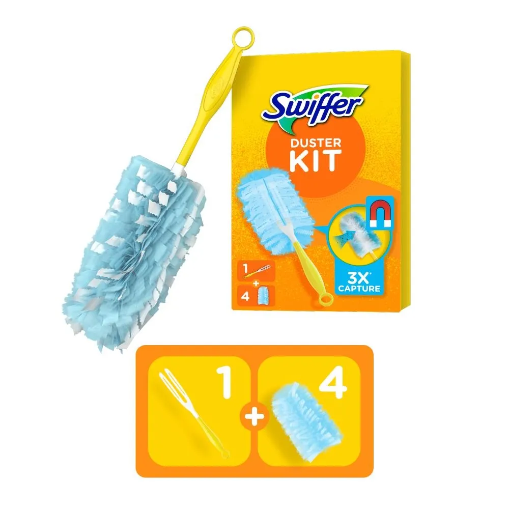 Swiffer Zestaw do usuwania kurzu przyciągający i zatrzymujący kurz (1 rączka + 4 miotełek do kurzu)