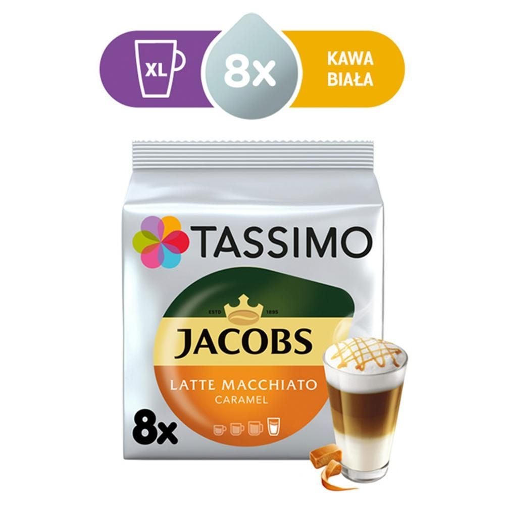 Tassimo Jacobs Latte Macchiato Caramel Kawa w kapsułkach 8 sztuk i mleko 8 sztuk 268 g