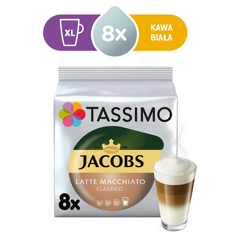 Tassimo Jacobs Latte Macchiato Classico Kawa w kapsułkach 8 sztuk i mleko 8 sztuk 264 g