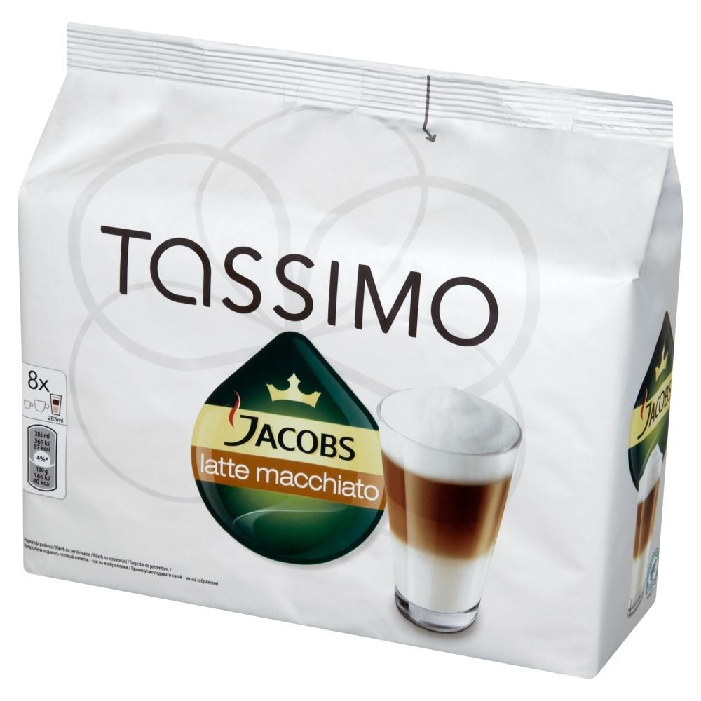 Tassimo Jacobs Latte Macchiato Kawa mielona 8 kapsułek i mleko z cukrem 8 kapsułek 475,2 g