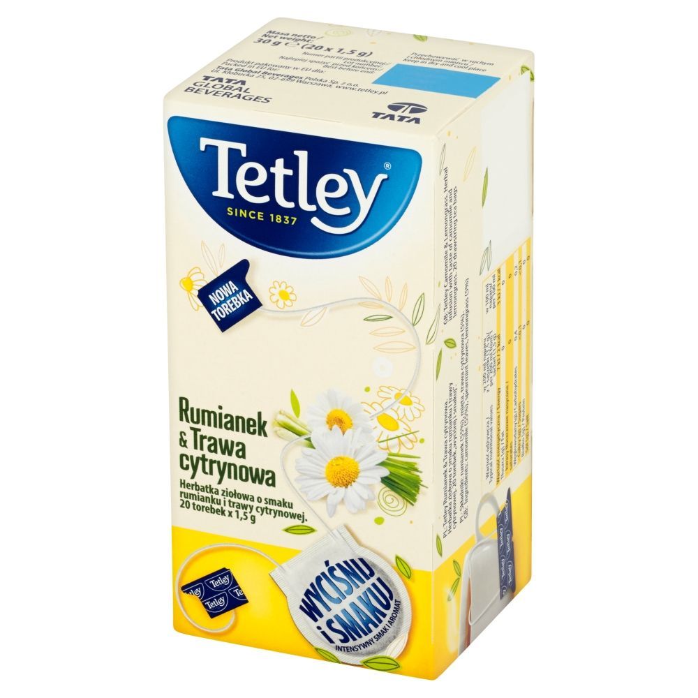 Tetley Rumianek & Trawa cytrynowa Herbatka ziołowa 30 g (20 torebek)