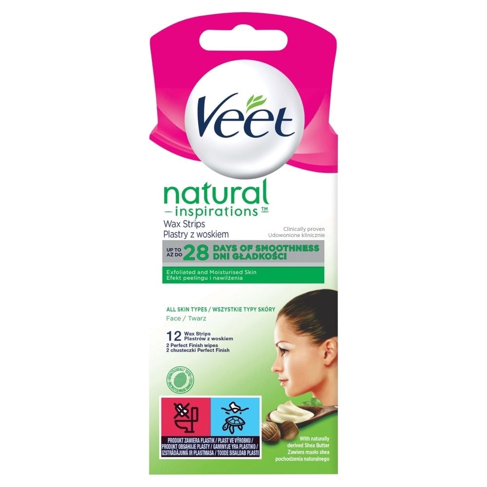 Veet Natural Inspirations Plastry z woskiem wszystkie typy skóry 12 sztuk i 2 chusteczki