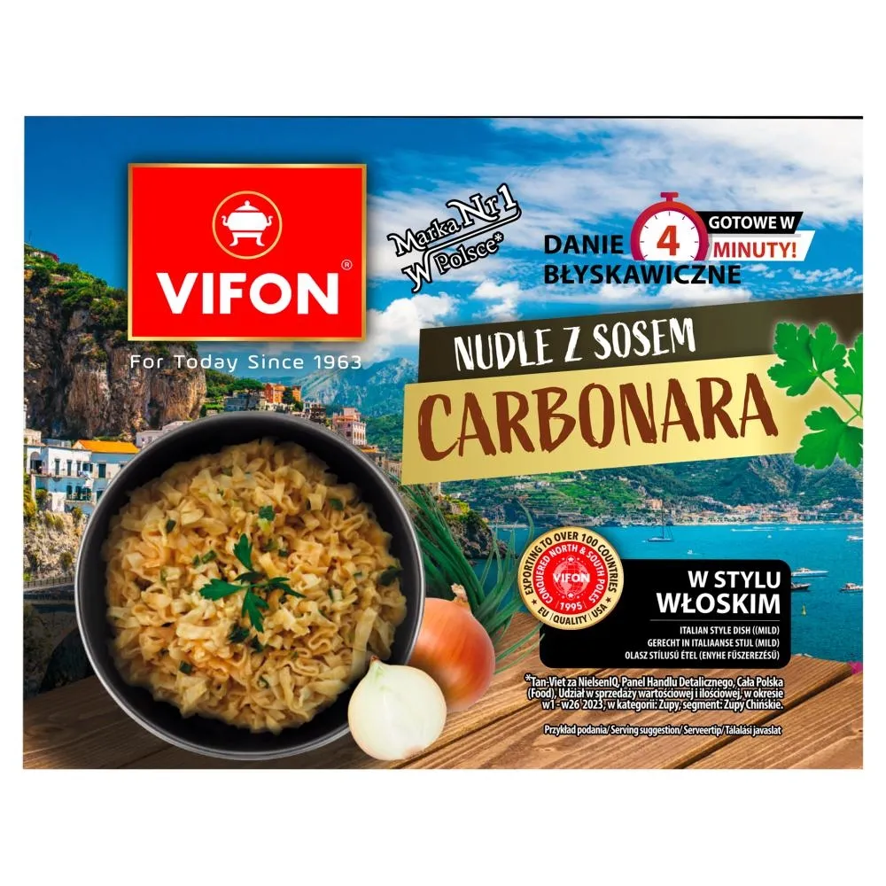 Vifon Danie błyskawiczne nudle z sosem carbonara w stylu włoskim 97 g