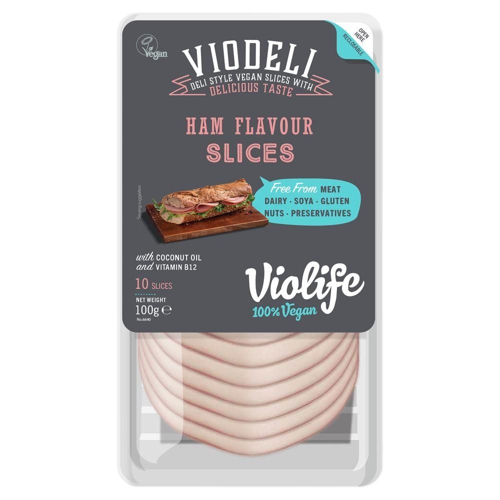 Violife Viodeli Produkt na bazie oleju kokosowego plastry o smaku szynki 100 g (10 sztuk)