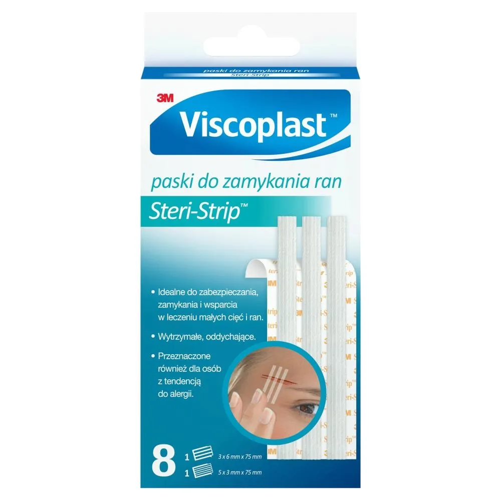 Viscoplast Steri-Strip Paski do zamykania ran białe 2 rozmiary 8 sztuk