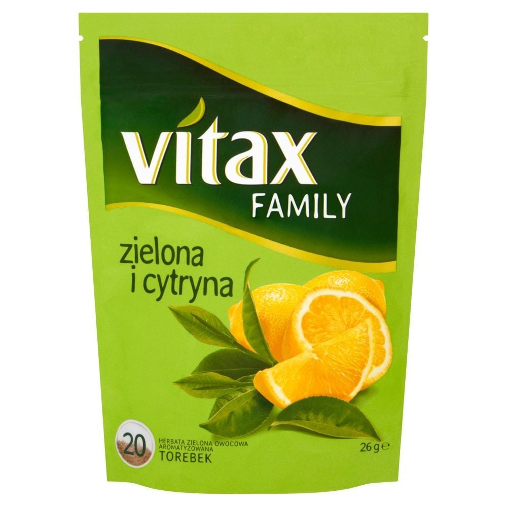 Vitax Family zielona i cytryna Herbata zielona owocowa 26 g (20 torebek)