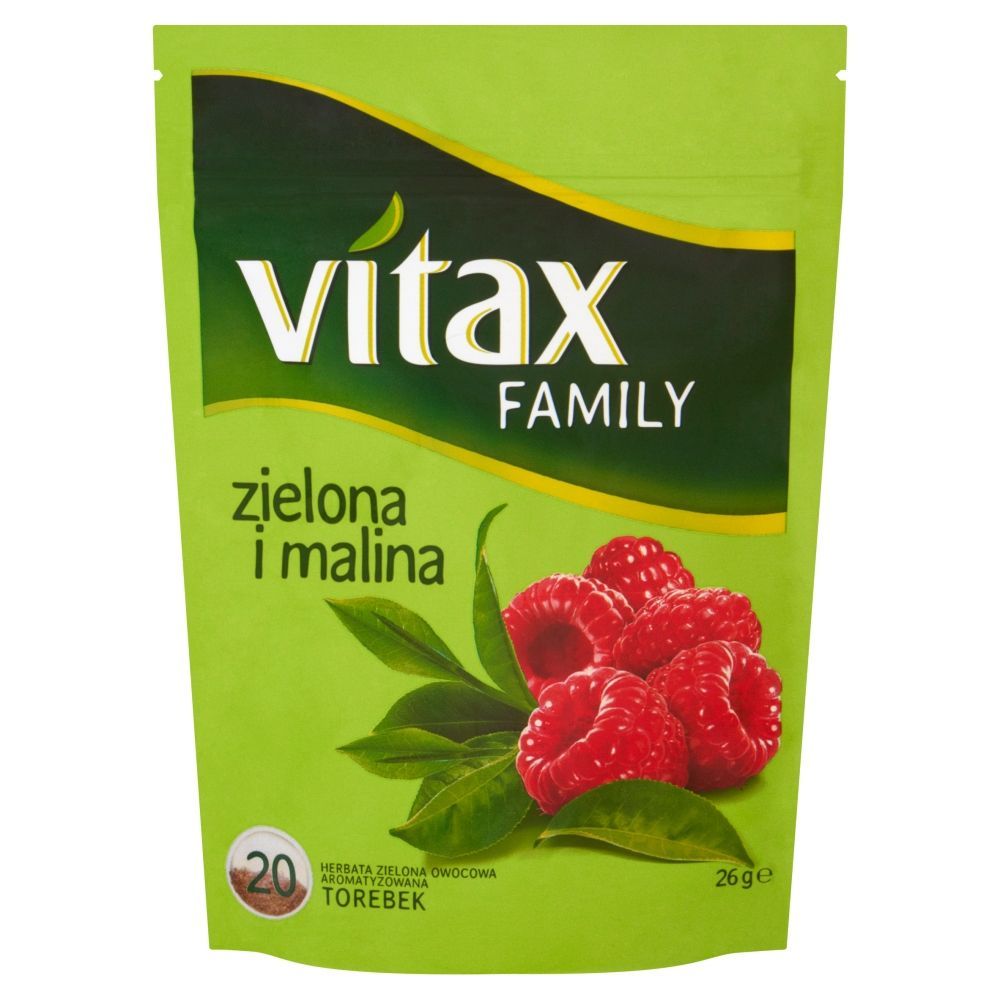 Vitax Family zielona i malina Herbata zielona owocowa 26 g (20 torebek)