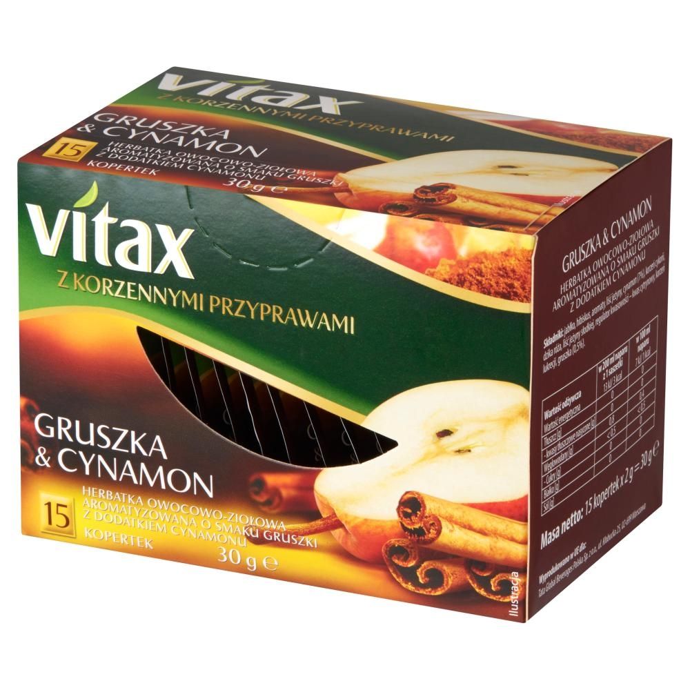 Vitax Herbatka owocowo-ziołowa aromatyzowana o smaku gruszki z dodatkiem cynamonu 30 g (15 x 2 g)