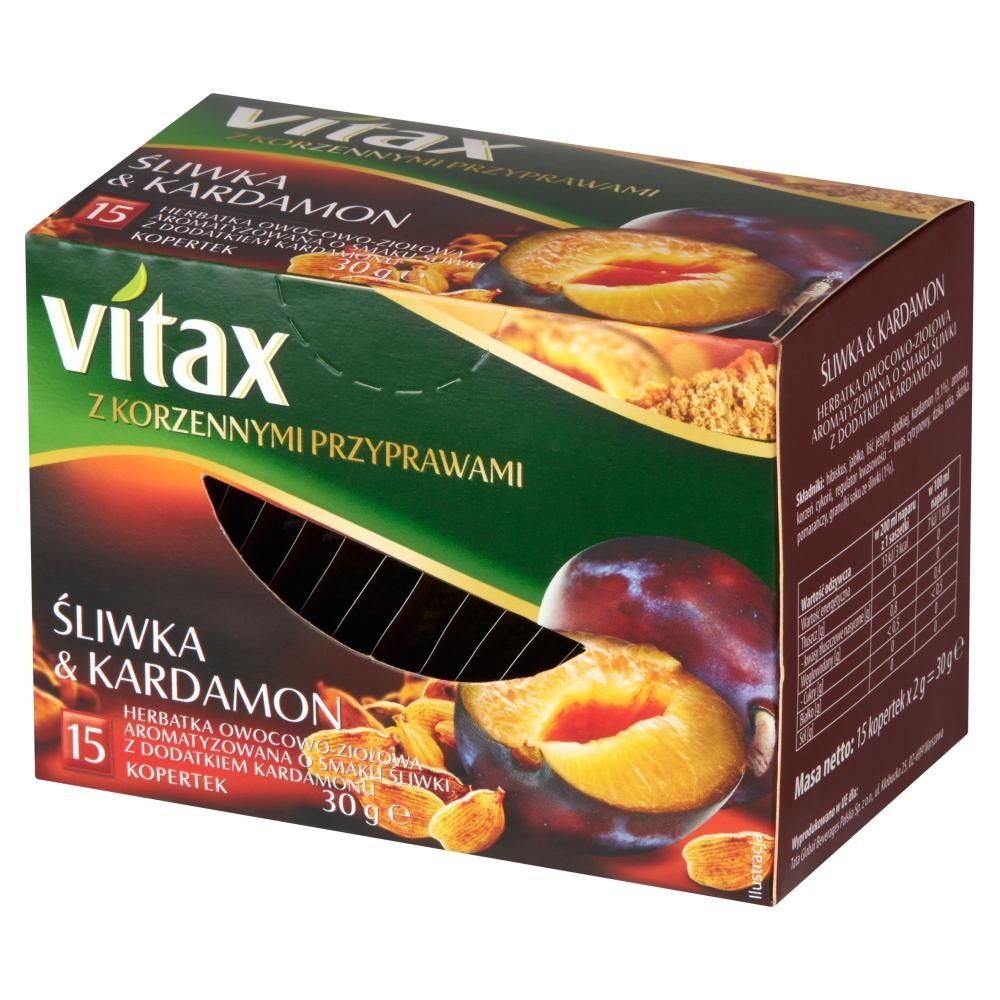 Vitax Herbatka owocowo-ziołowa aromatyzowana o smaku śliwki z dodatkiem kardamonu 30 g (15 x 2 g)