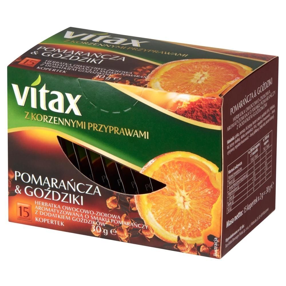 Vitax Herbatka owocowo-ziołowa o smaku pomarańczy z dodatkiem goździków 30 g (15 x 2 g)