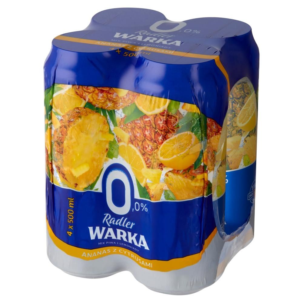 Warka Radler Piwo bezalkoholowe z lemoniadą o smaku ananasa z cytrusami 4 x 500 ml