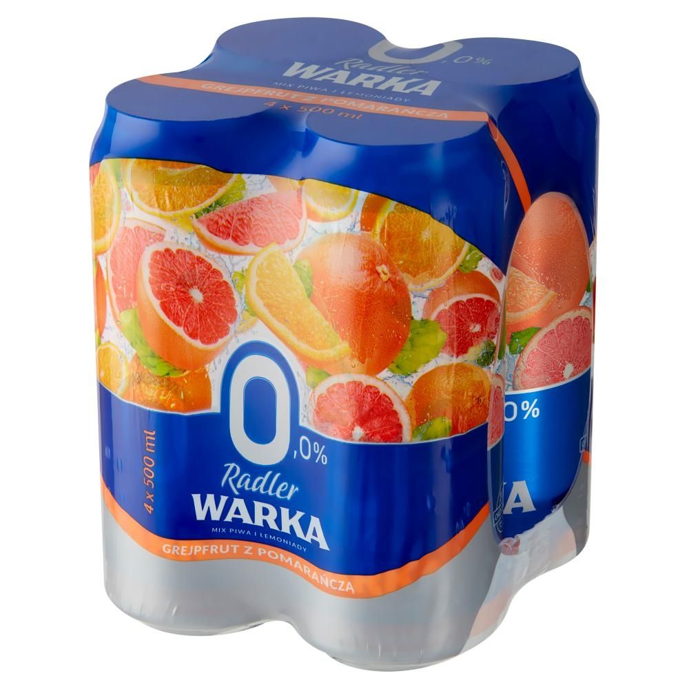 Warka Radler Piwo bezalkoholowe z lemoniadą o smaku grejpfruta i pomarańczy 4 x 500 ml