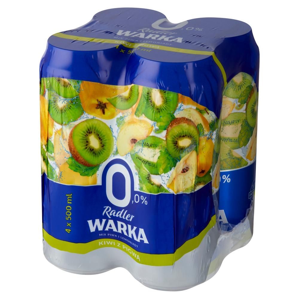 Warka Radler Piwo bezalkoholowe z lemoniadą o smaku kiwi z pigwą 4 x 500 ml