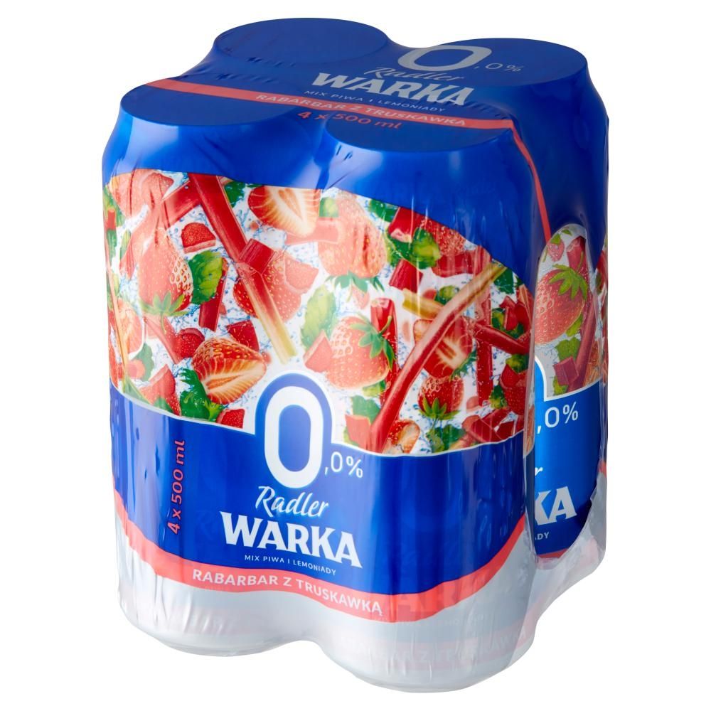 Warka Radler Piwo bezalkoholowe z lemoniadą o smaku rabarbaru i truskawki 4 x 500 ml