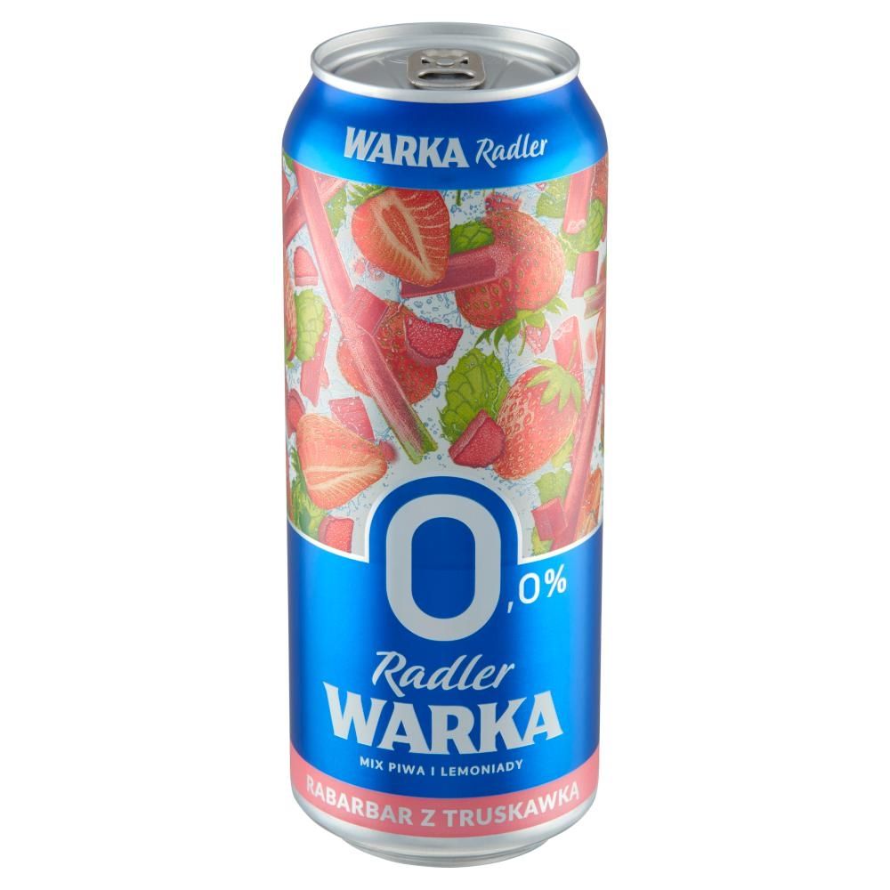 Warka Radler Piwo bezalkoholowe z lemoniadą o smaku rabarbaru i truskawki 500 ml