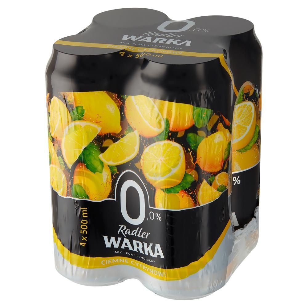 Warka Radler Piwo ciemne bezalkoholowe z lemoniadą o smaku cytrusowym 4 x 500 ml