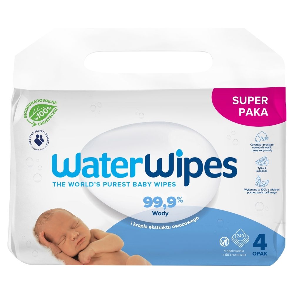 WaterWipes Chusteczk 240 sztuk (4 x 60 sztuk)