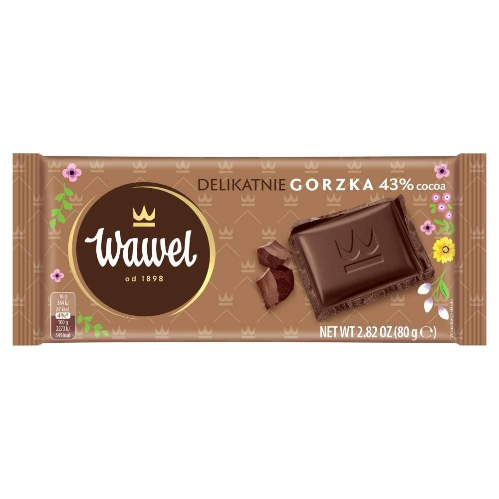 Wawel Czekolada delikatnie gorzka 43 % Cocoa 80 g