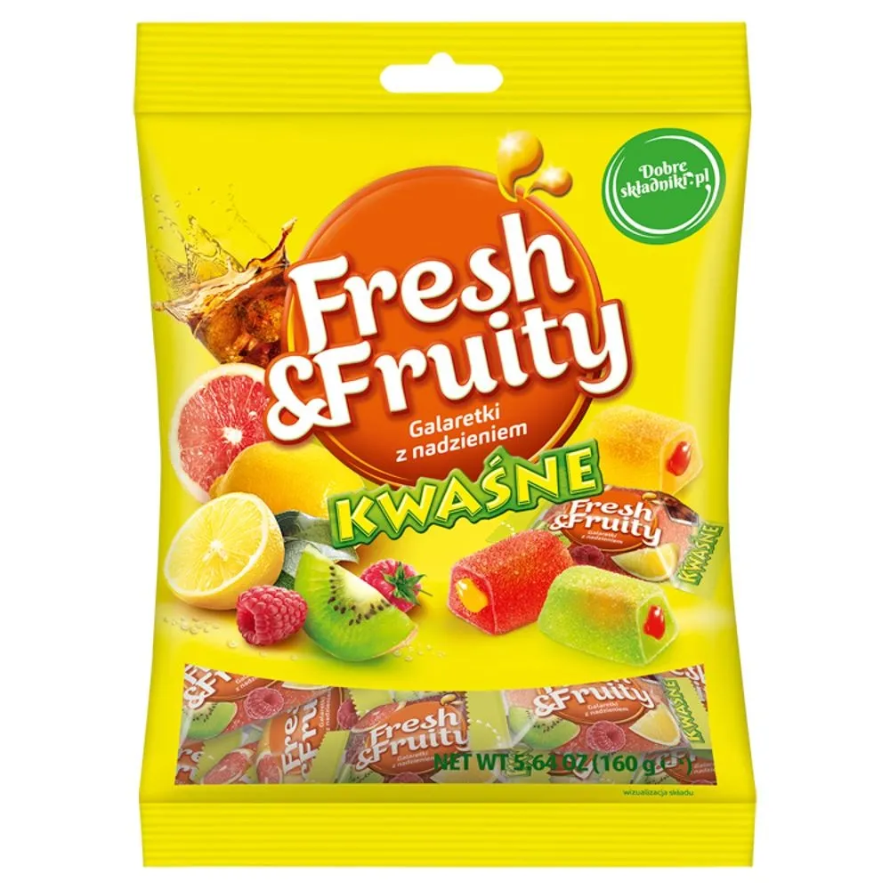 Wawel Fresh & Fruity Galaretki z nadzieniem kwaśne 160 g