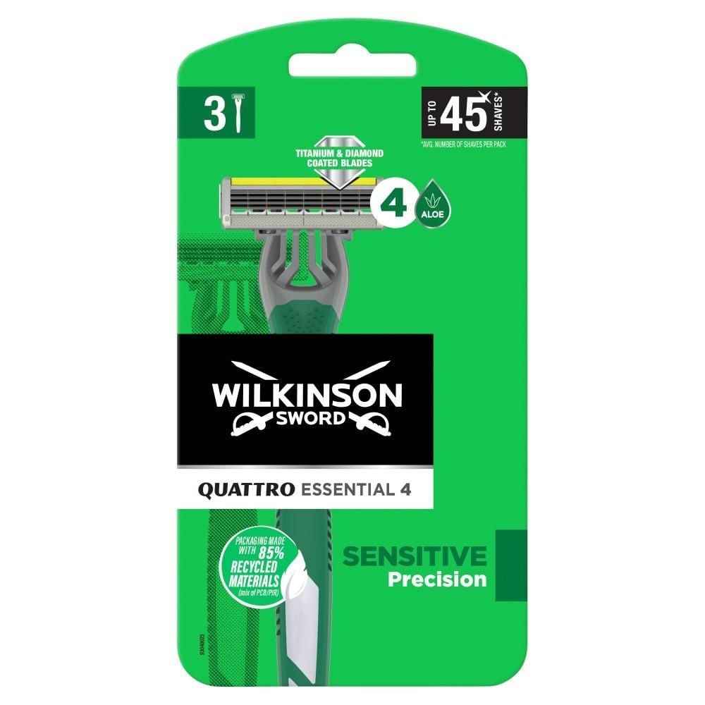 Wilkinson Sword Quattro Essential 4 Sensitive Jednorazowe maszynki do golenia z 4 ostrzami 3 sztuki