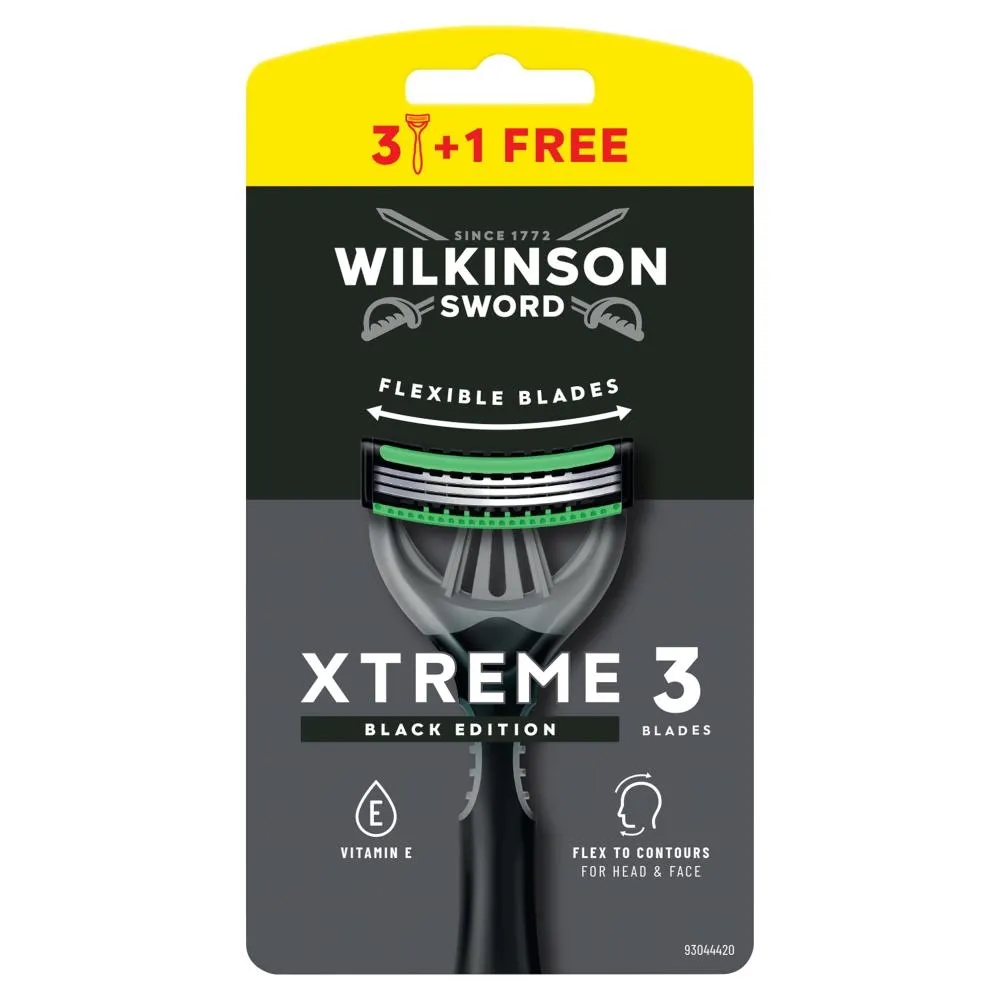 Wilkinson Sword Xtreme 3 Black Edition Maszynka do golenia z 3 ostrzami 4 sztuki