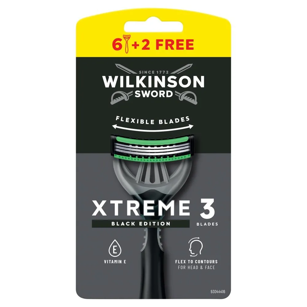 Wilkinson Sword Xtreme 3 Black Edition Maszynka do golenia z 3 ostrzami 8 sztuk