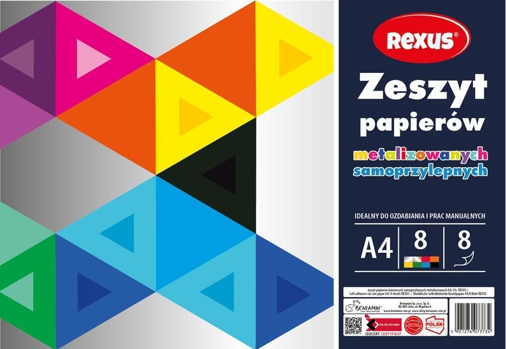 ZESZYT PAPIERÓW KOLOROWYCH SAMOPRZYLEPNYCH METALIZOWANYCH A4/8k.