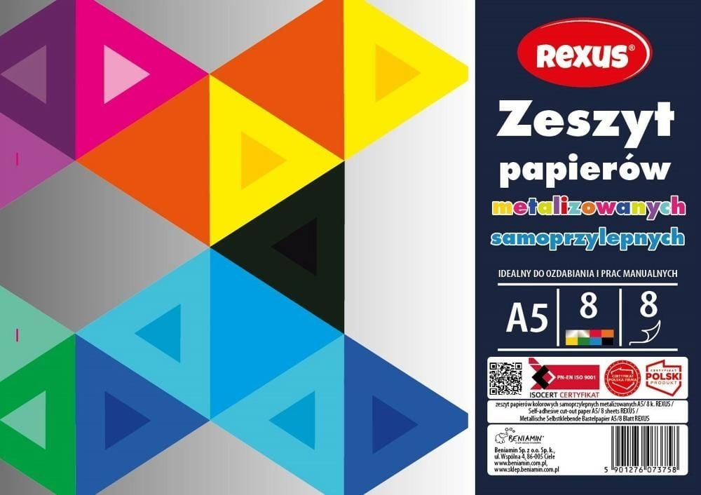 ZESZYT PAPIERÓW KOLOROWYCH SAMOPRZYLEPNYCH METALIZOWANYCH A5/8k.